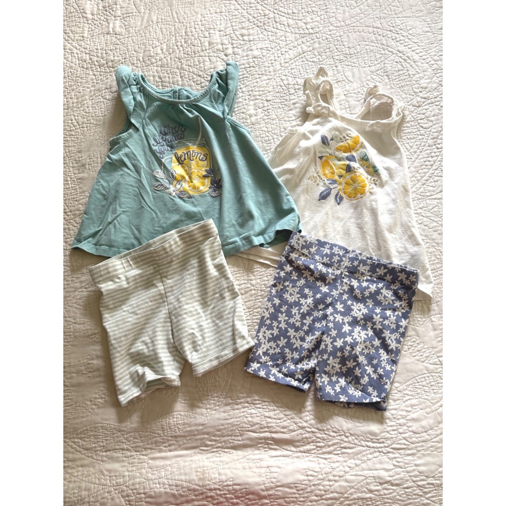 Tahari Girls 4 Piece Summer Set Bundle Lemon Tank Floral Striped‎ Short 3T